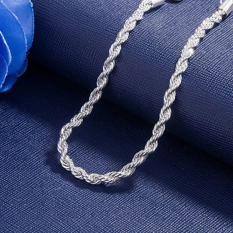 ALIZERO 925 Sterling Silver 4mm Rope Chain Bracelet — Unisex Twisted Link Classic Jewelry for Men and Women