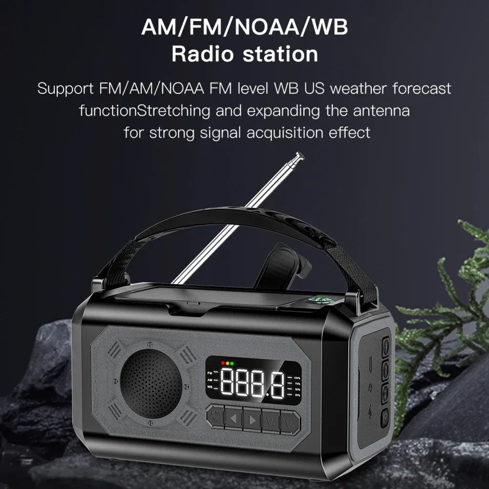 12000mAh AM/FM/NOAA Weather Radio – Solar Hand Crank Portable Emergency Radio with 2 Solar Panels, Reading Lamp for Camping