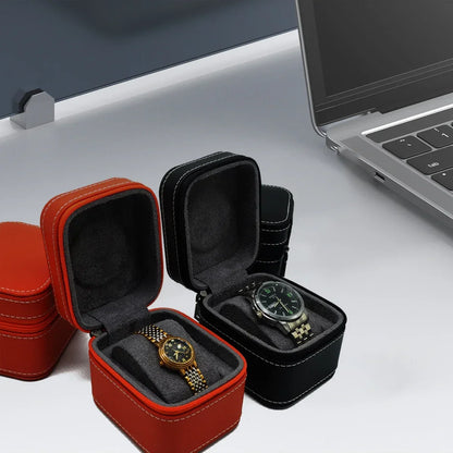Single Watch Travel Case — PU Leather Watch Box with Removable Cushion, Portable Jewelry Storage & Organizer
