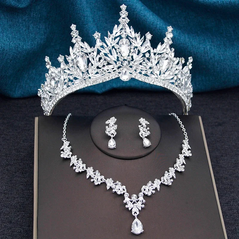 Princess Crown Bridal Jewelry Set - Tiara, Necklace and Earrings for Weddings and Prom