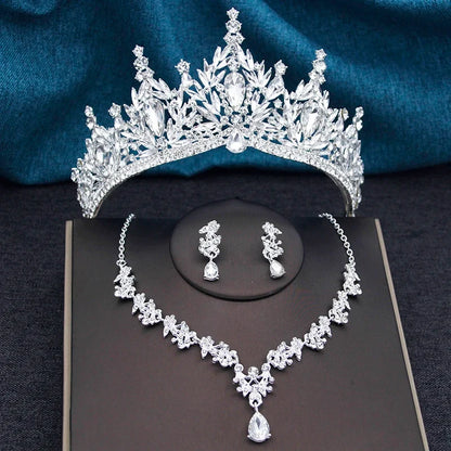 Princess Crown Bridal Jewelry Set - Tiara, Necklace and Earrings for Weddings and Prom