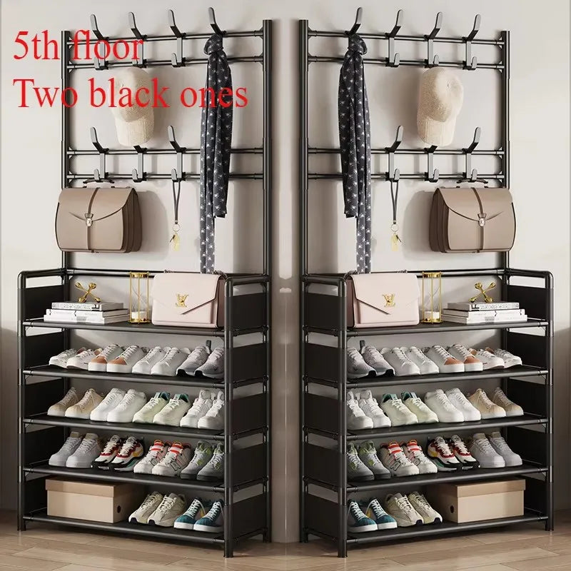 Multi-Layer Clothes Hanger & Shoe Rack – DIY Floor-Standing Hat and Shoes Organizer for Living Room Storage