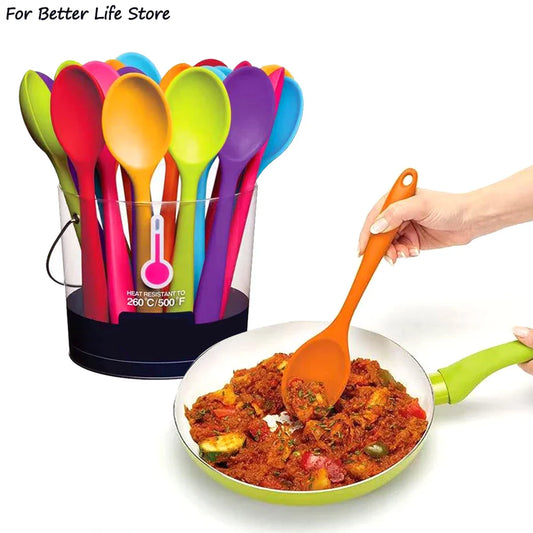 Soft Silicone Cooking Spoon - Long Handle Stirring Ladle for Kitchen Use - Essential Cooking Utensil