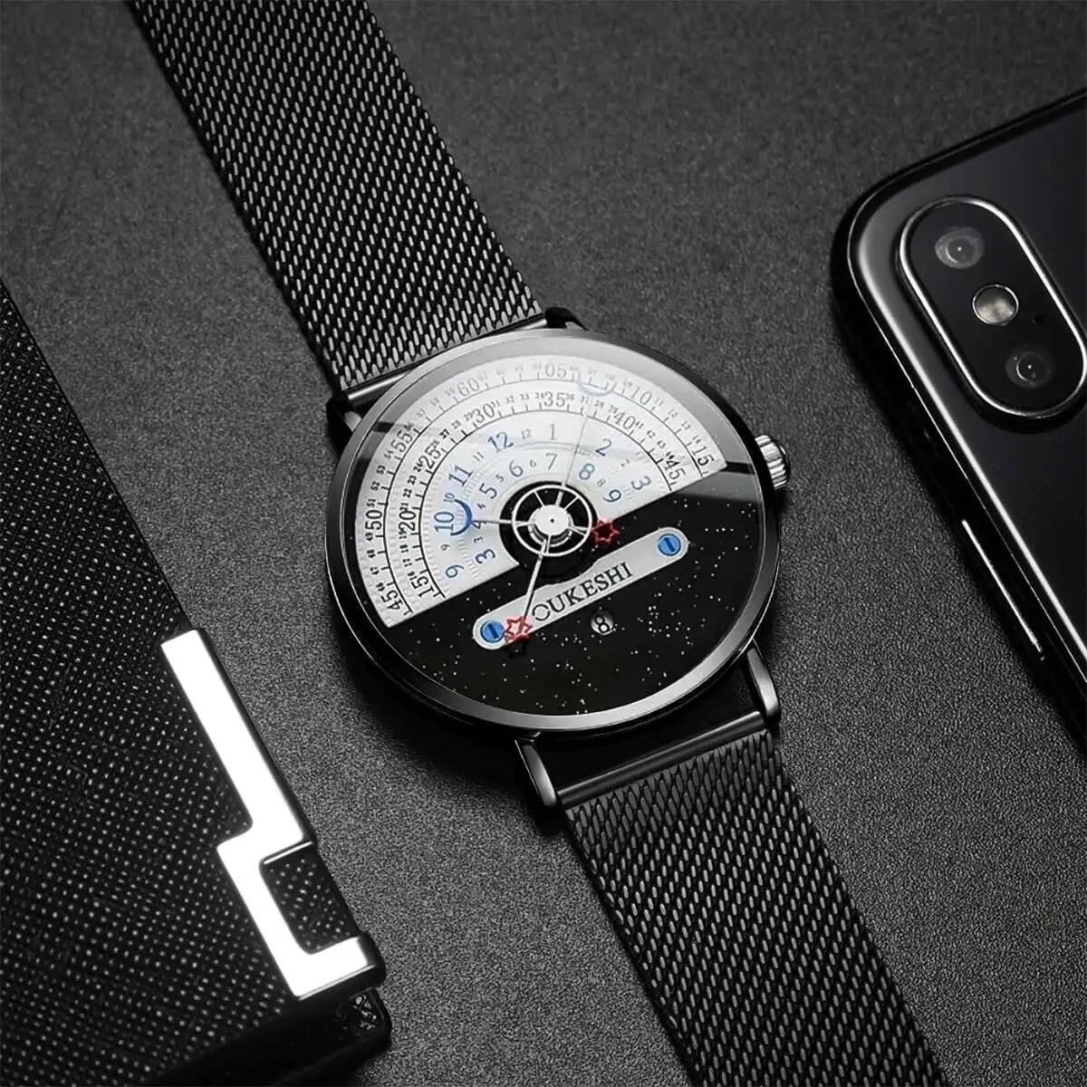 Men’s Fashion Mesh Band Quartz Watch — Business Wristwatch with Calendar Reloj Hombre