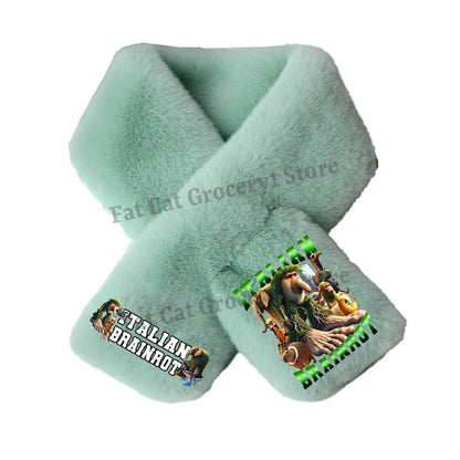 Italian Brainrot Plush Scarf – Kawaii Tralalero Neckerchief for Kids, Boys & Girls, Winter Warm Muffler, Children’s Bandelet Gift
