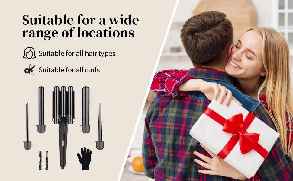 5 in 1 Hair Curler Wand Set with Curling Brush – 0.35” to 1.25” Curling Iron, Heat Resistant Glove & Hair Clips