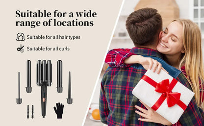 5 in 1 Hair Curler Wand Set with Curling Brush – 0.35” to 1.25” Curling Iron, Heat Resistant Glove & Hair Clips