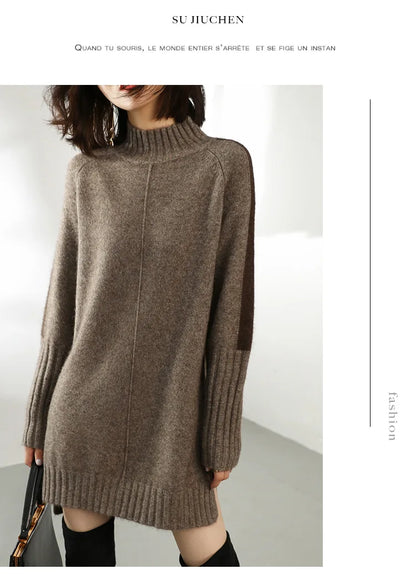 Turtleneck Knitted Sweater for Women – Autumn/Winter Warm Thick Pullovers, Wool Knit Crochet Y2K Split Jumper Cardigan