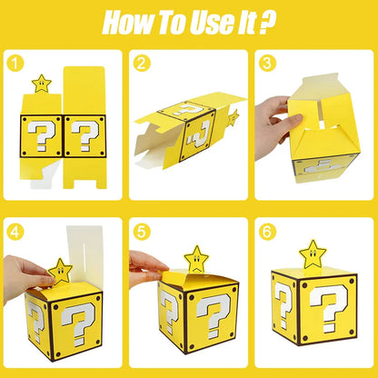 6PCS Question Block Gift Boxes – Kids Video Game Party Favors, Candy Treat Boxes & Decorations 10cm