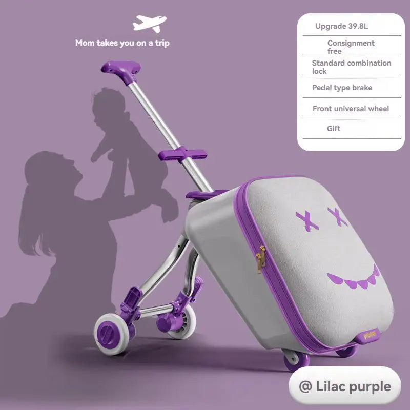 Cartoon Children's Ride-On Trunk — 20-Inch Foldable Baby Travel Box & Rideable Car Bag