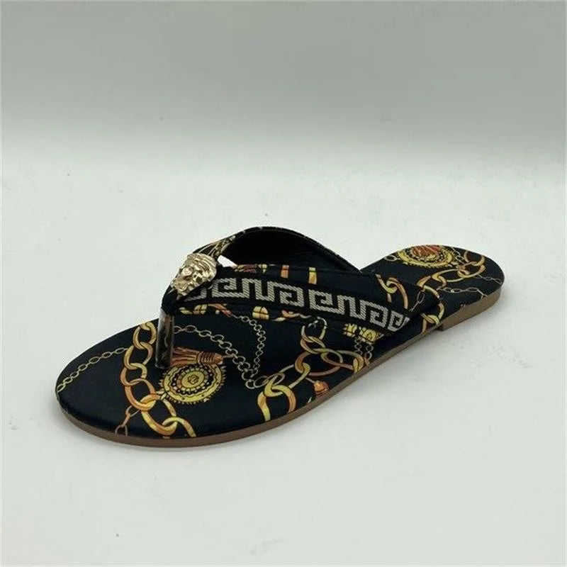 Sexy Women's Flip-Flops – Fashionable Printed Flat Slippers, Outdoor Sandals in Large Sizes