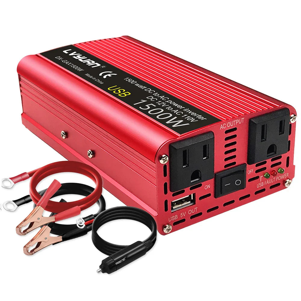 1500W-2600W Car Power Inverter – Portable DC12V to AC110V Charger for Phone, Laptop, Camera with US Socket
