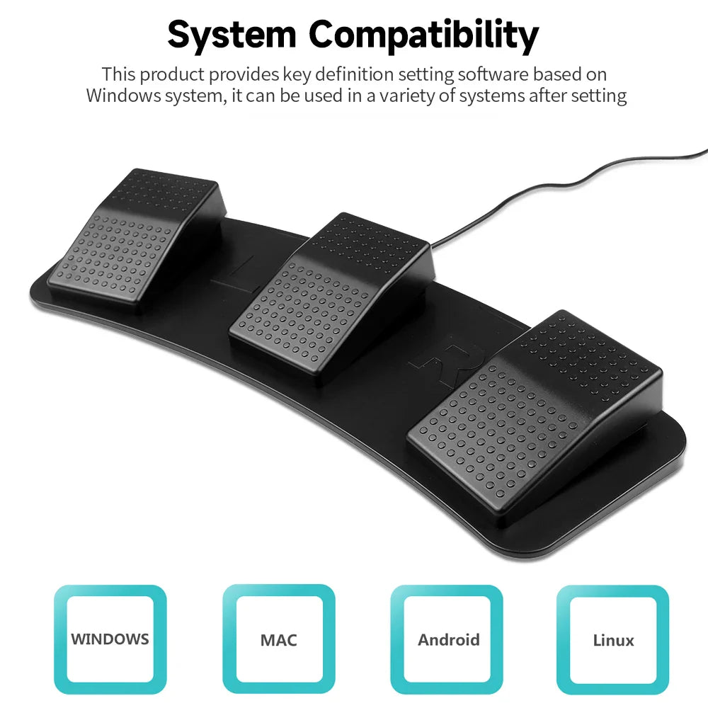 FS23-PM USB Triple Foot Switch — Multifunctional Mechanical Pedal for Music, Gaming & Image Control