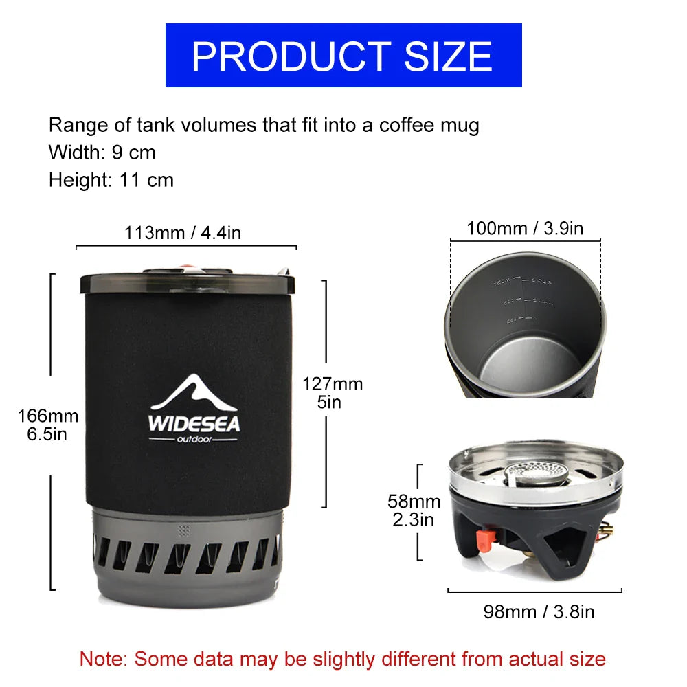 Widesea Camping Cooking System – Gas Stove Burner with Heat Exchanger, Coffee Pot & Cookware for Outdoor Tourism