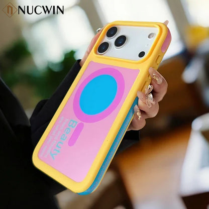Color Clash Magnetic iPhone Case – Shockproof Bumper Cover for iPhone 13 to 17 Pro Max, Trendy Dopamine Style