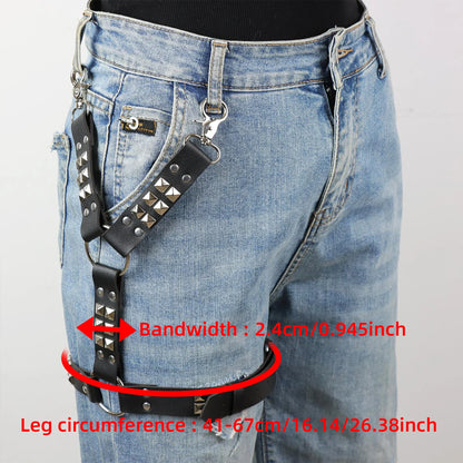 Women's Punk Rivet Waist Belt - Faux Leather Strap Hip and Leg Accessory for Gothic Fashion