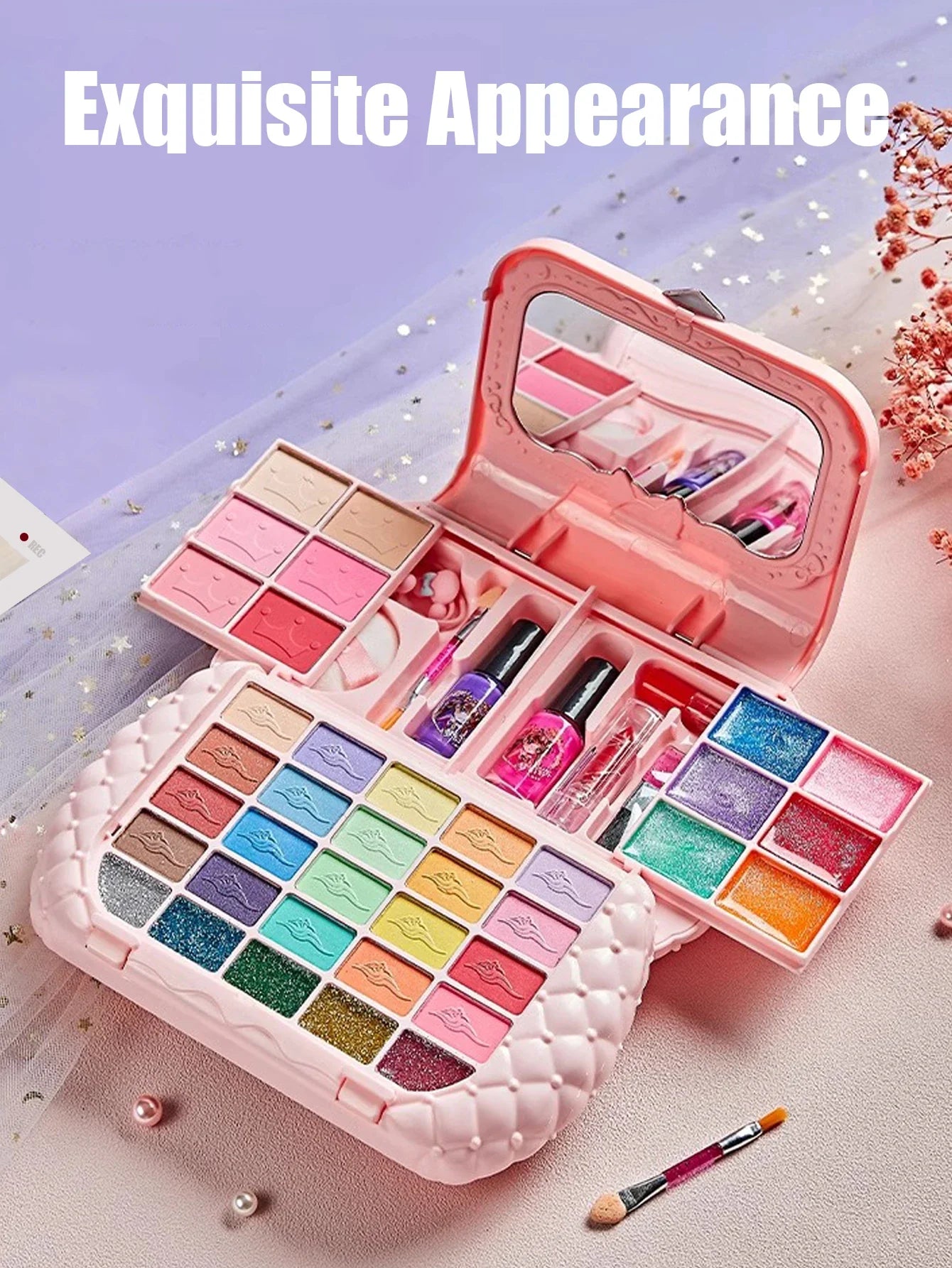 Children's Cosmetics Set – Princess Mirror, Real Washable Beauty Toys for Girls, Non-Toxic & Safe Pretend Play Gift