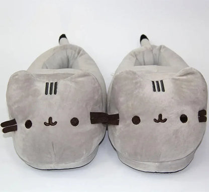 Cartoon Cat Plush Slippers – Warm Winter Indoor Slides, Soft Anime Bedroom Shoes for Men & Women