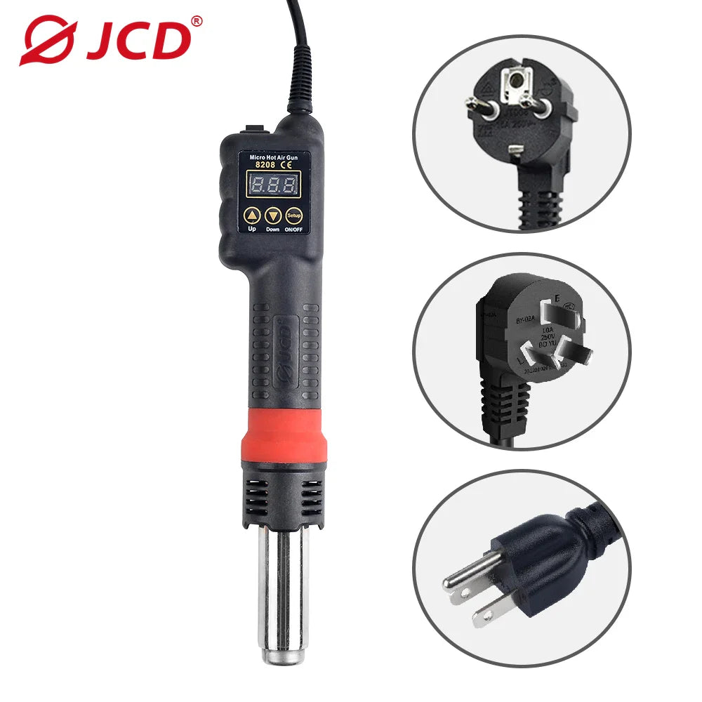 JCD Micro Hot Air Gun 8208 – 750W Soldering & Welding Rework Station, LCD Display All-in-One Heat Gun for BGA & IC Soldering