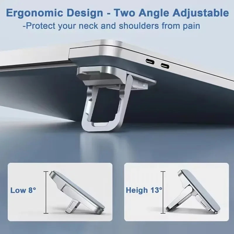 2PCS Mini Foldable Laptop Stand – Portable Adjustable Notebook & Keyboard Riser with 2 Angles, Self-Adhesive Invisible Design