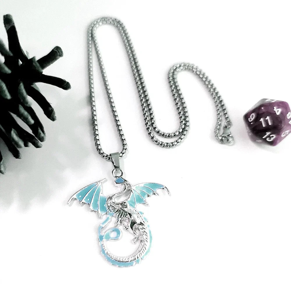 Hip-Hop Rock Dragon Necklace – Stainless Steel Chain with Luminous Alloy Pendant, Glow-in-the-Dark Night Dance Jewelry