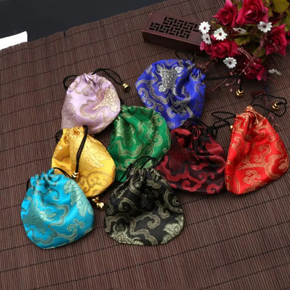 Silk Brocade Drawstring Gift Bags – Embroidered Jewelry, Coin & Candy Pouch for Wedding & Party Favors