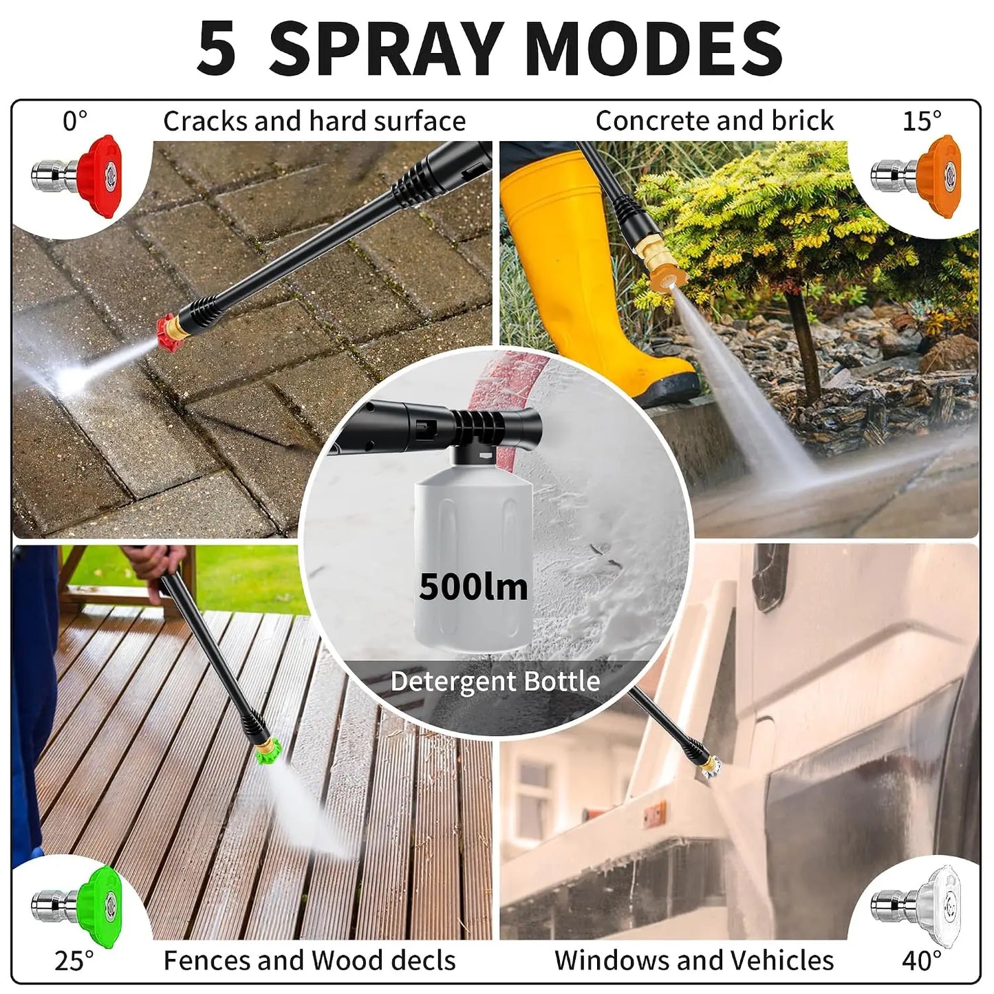 4700 PSI Pressure Washer - Power Cleaning Gun with 4 Quick-Connect Nozzles, Inlet Hose & Foam Cannon