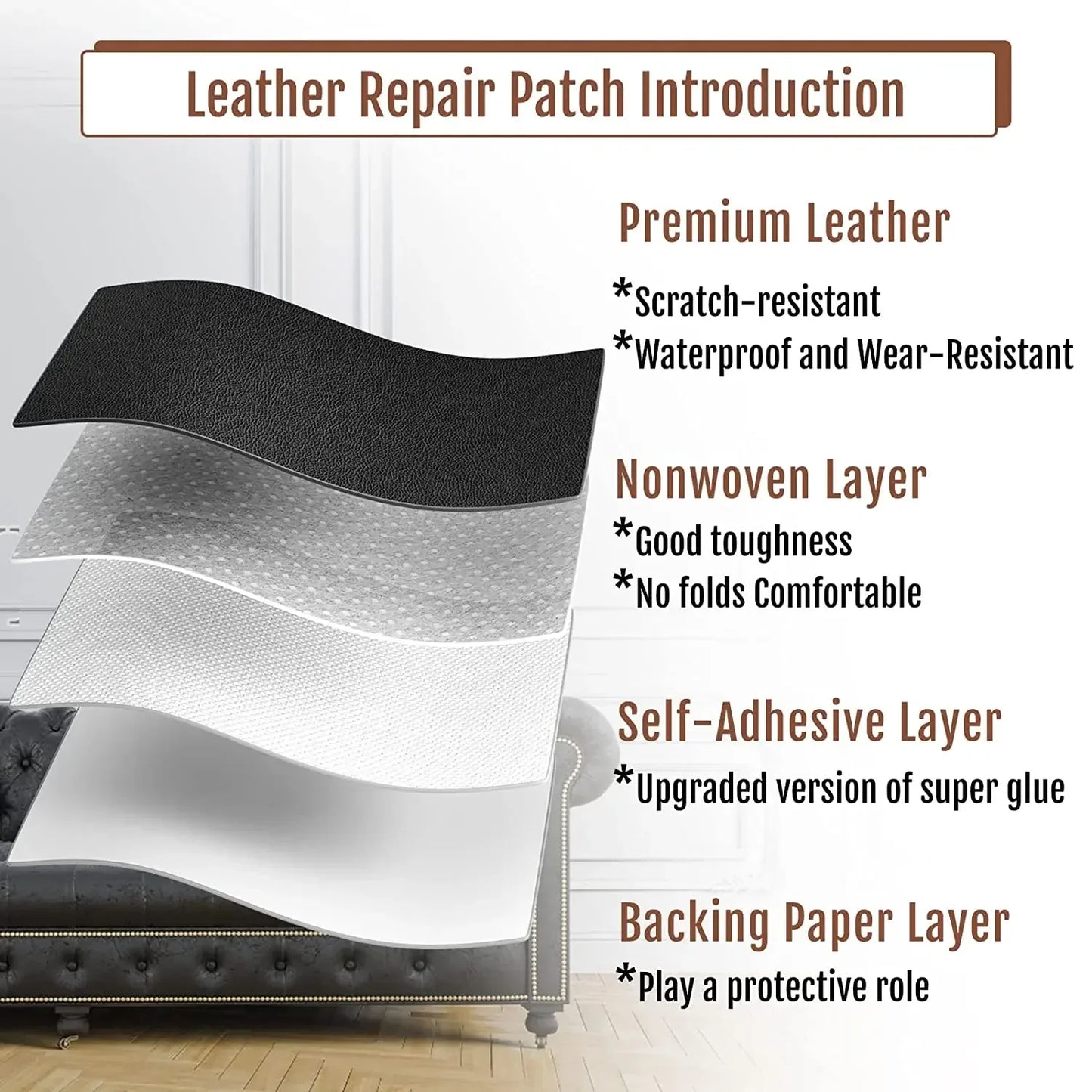 100x137cm Black Self-Adhesive Leather Repair Tape – DIY Sticky Patch for Sofa & Leather Repairs