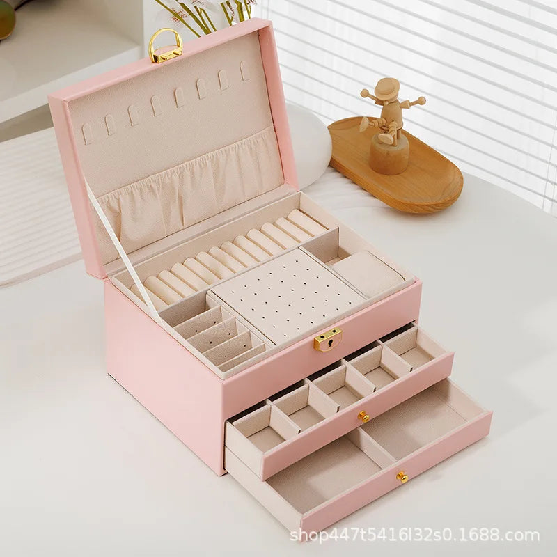 Three-Layer Jewelry Storage Box – High-End Large Capacity Organizer for Necklaces, Earrings & Gold Accessories