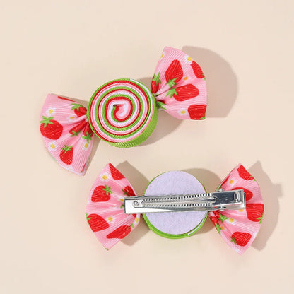 2-Piece Candy Bow Hair Clips – Sweet Strawberry & Heart Print Barrettes for Girls & Kids