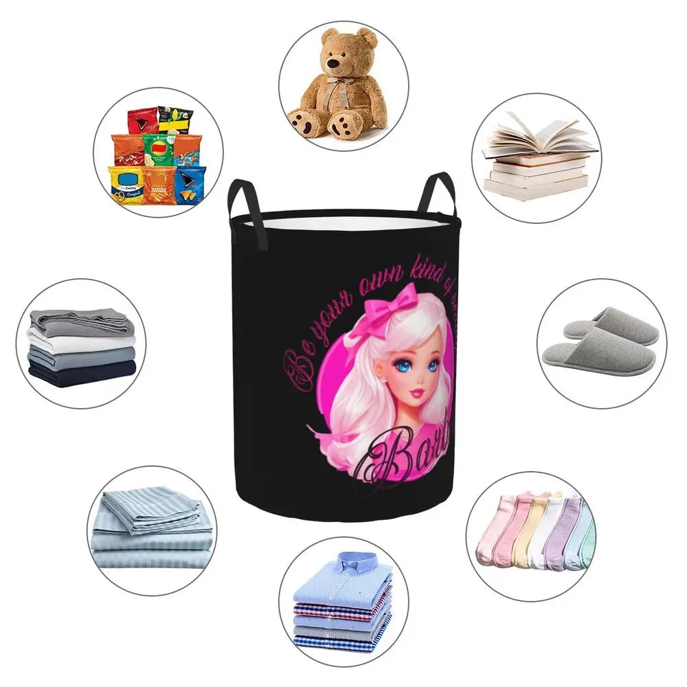 Custom Barbie Logo Laundry Basket – Collapsible Large Capacity Clothes Storage Bin, Disney Baby Hamper