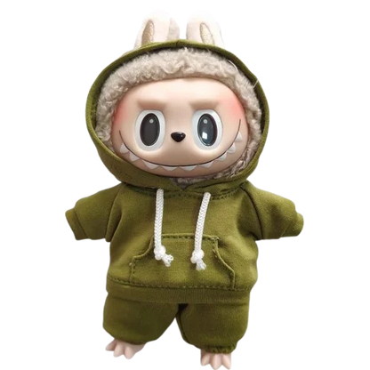 Labubu Casual Sweatsuit Set for 15/17cm Dolls — Comfy Doll Clothes with Ribbed Hem Details