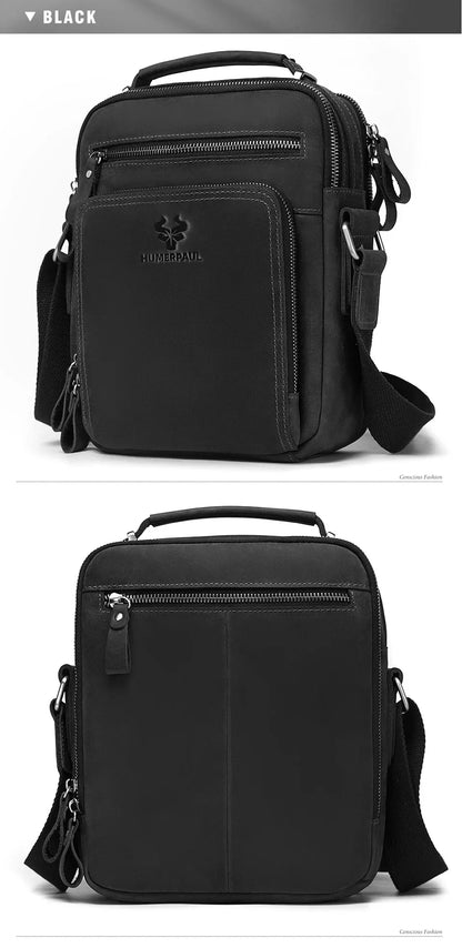 HUMERPAUL Genuine Leather Men's Shoulder Bag – Vintage Crossbody, Large Capacity Messenger Tote for Travel