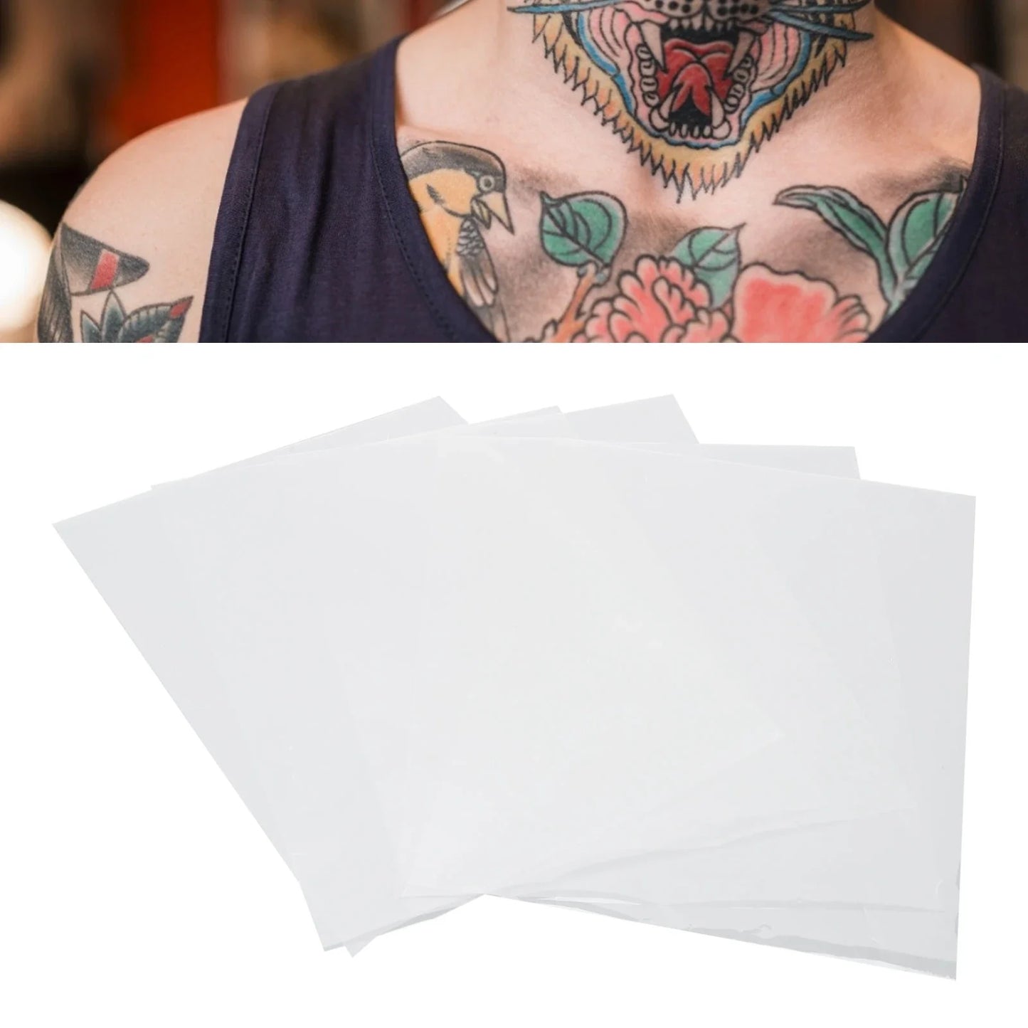 50pcs Transparent Tattoo Transfer Paper – Clear Pattern Thermal Tattoo Transfer Film Paper