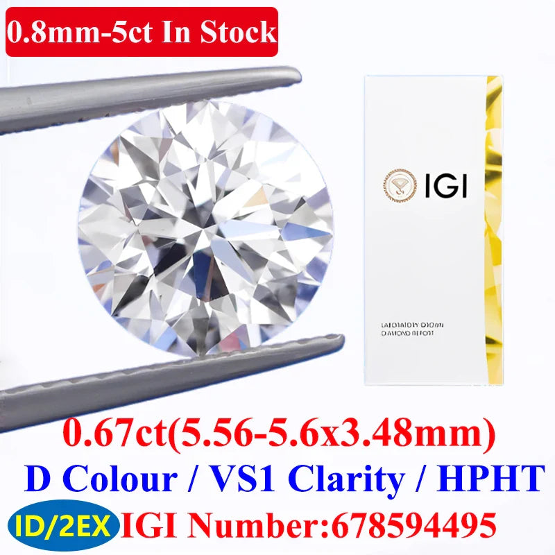 0.1–5CT Super White Lab-Grown Diamond Loose — IGI/GIA Certified, HPHT & CVD, DEFG VVS-SI, Diamond Tester Approved for Wedding Jewelry