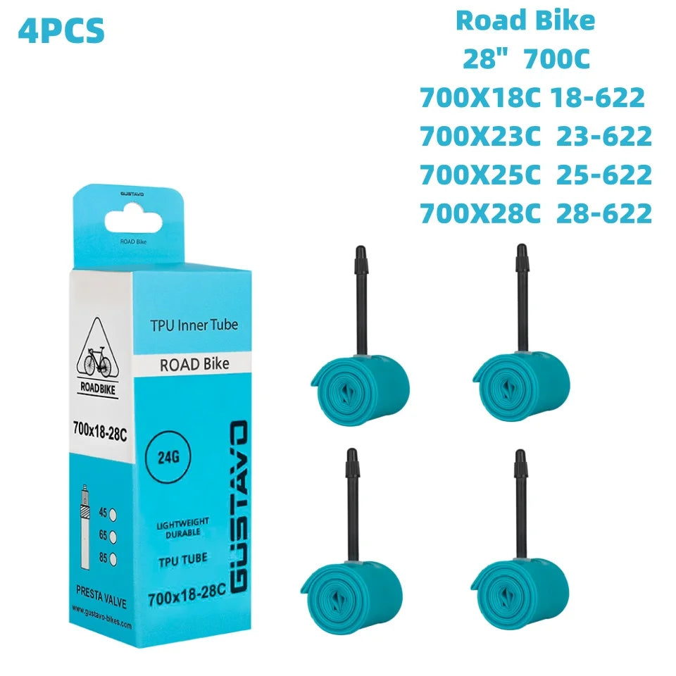 GUSTAVO Ultralight TPU Road Bike Inner Tube – 700x18-28C with 45/65/85mm Valve, 24g