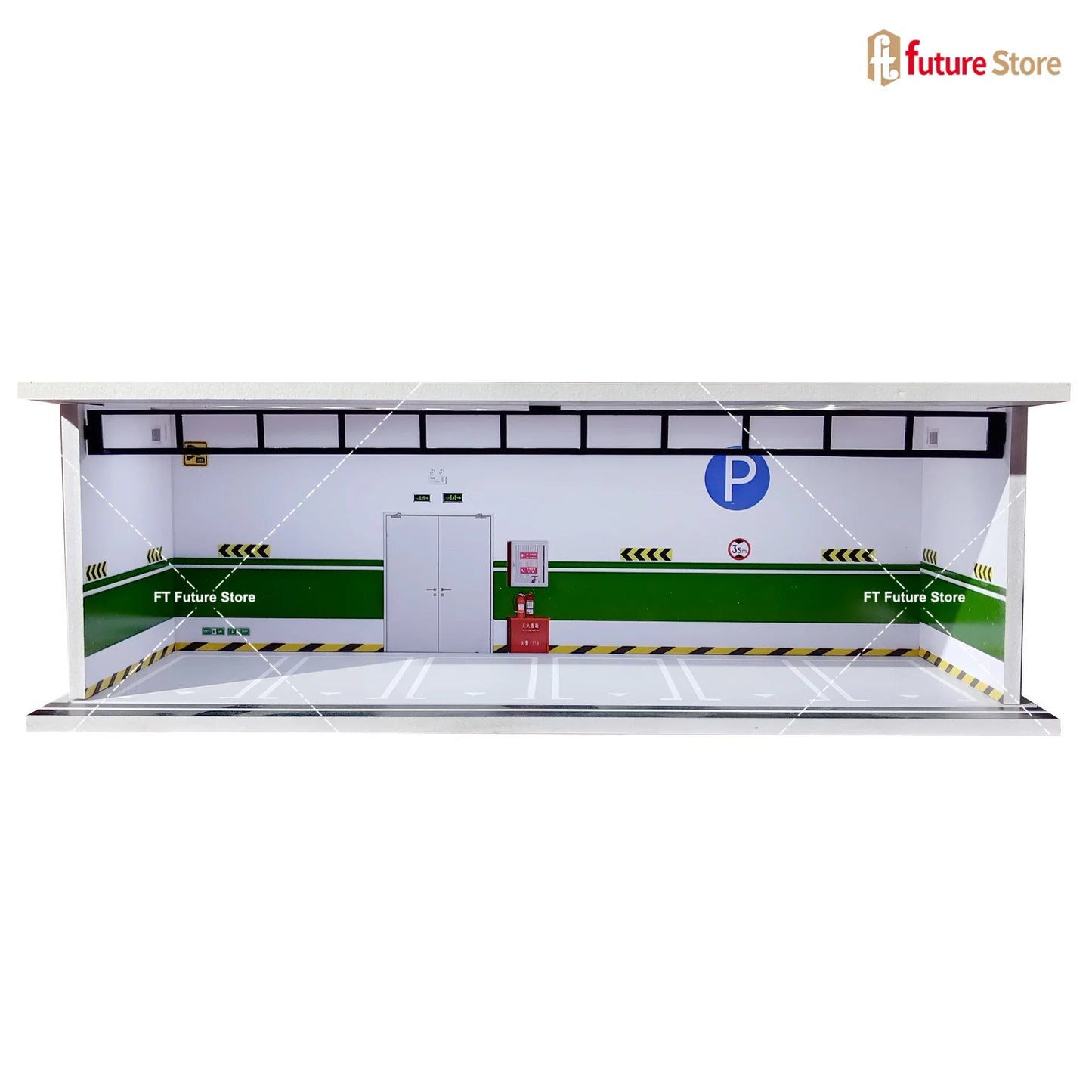 1:64 Scale Garage Scene Model with Lights – Assembled Parking Lot Diorama for Miniature Car Display