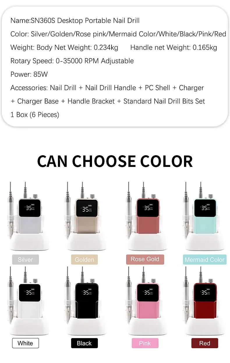 New 85W Electric Nail File – Cordless Professional Brushless Nail Drill Machine with 35000 RPM