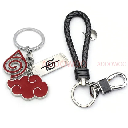 Bandai Naruto Red Cloud Alloy Keychain Set – 20 Styles Anime Woven Leather Rope Charm Car Pendant Punk Jewelry Gift Accessories