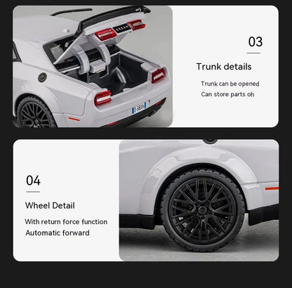 Dodge Challenger Hellcat 1:32 Scale Die-Cast Toy Car – Pull Back Model with Sound and Light Features