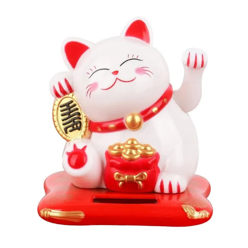 Lucky Waving Cat Solar Ornament – Solar-Powered Fortune & Wealth Decor for Home and Office