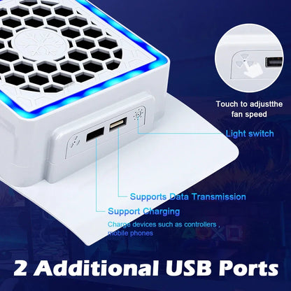 NEW Side-Mounted Cooling Fan for PS5 Slim – LED Light & 2 USB Ports Game Console Cooler Accessory