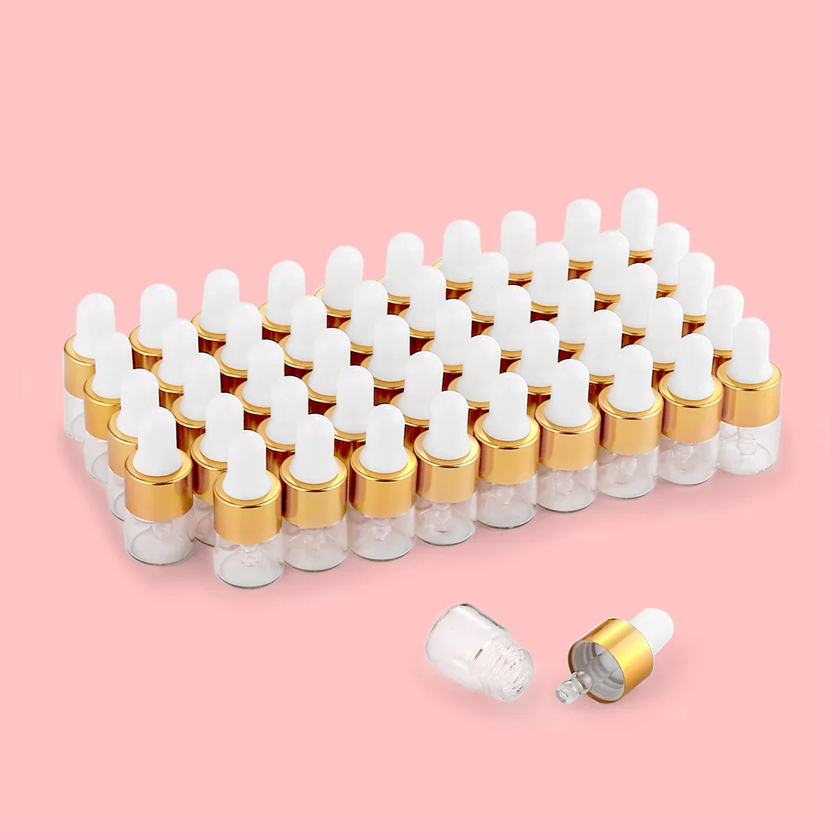 50pcs 1ml Clear Mini Glass Dropper Bottles – Small Essential Oil Sample Bottles with Glass Eye Droppers for Travel