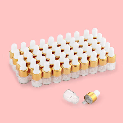 50pcs 1ml Clear Mini Glass Dropper Bottles – Small Essential Oil Sample Bottles with Glass Eye Droppers for Travel