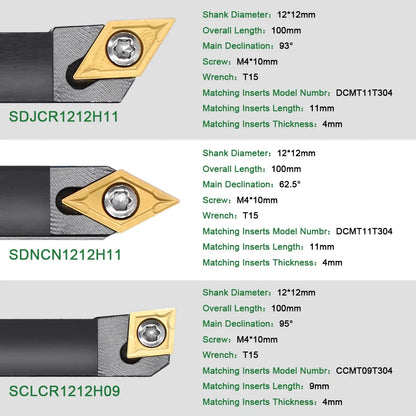 8-16mm Lathe Turning Tool Holder — Boring Bar & CNC Metal Cutter Rod with Shank and Inserts