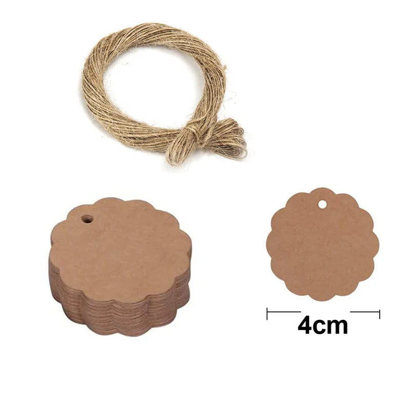 100PCS Hemp Rope & 20m Gilded Hanging Tags – Cowhide Black & White Cardboard Blank DIY Heart & Circle Labels