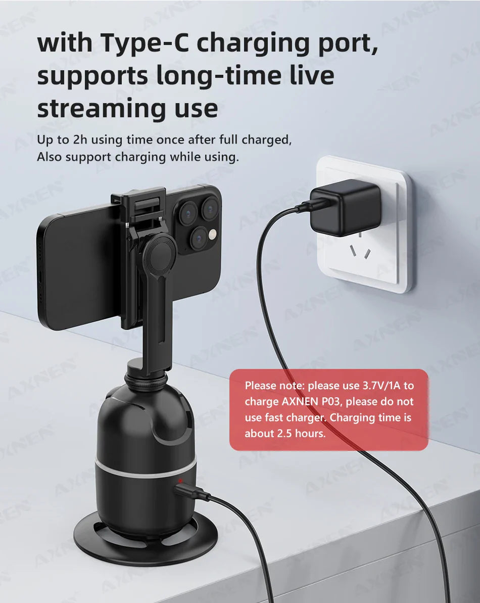 Smart Auto Face Tracking AI Gimbal – 360° Desktop Vlog Stabilizer for Smartphone & Action Camera (Tripod Optional)