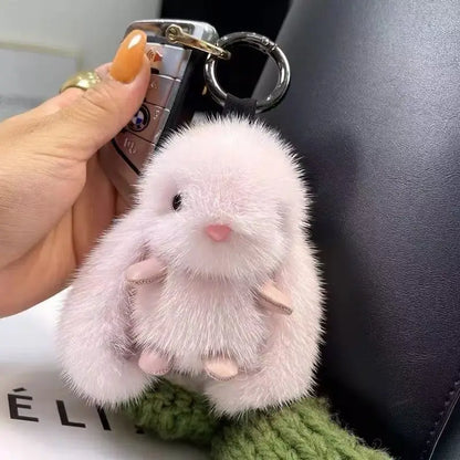 Fluffy Bunny Keychain - Big-Eyed Plush Ears Car Keyring & Cute Bag Charm