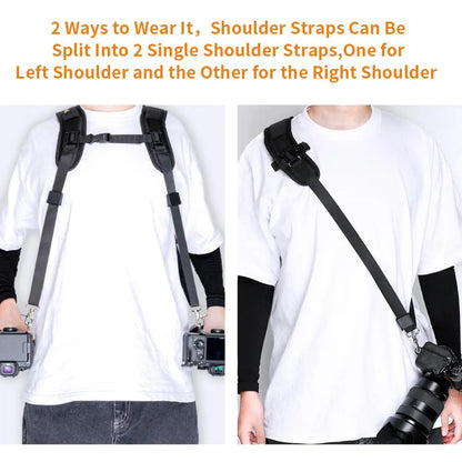 K Double Shoulder Camera Strap – Quick Release Belt Harness for DSLR Cameras & Camcorders, Compatible with Canon Nikon Sony