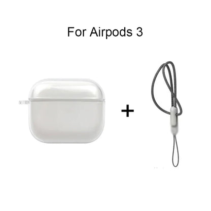 Clear Soft TPU Earphone Case for AirPods 1/2/3/4 & Pro/Pro 2 — Shockproof Cover with Lanyard Strap for AirPods 4 Charging Case